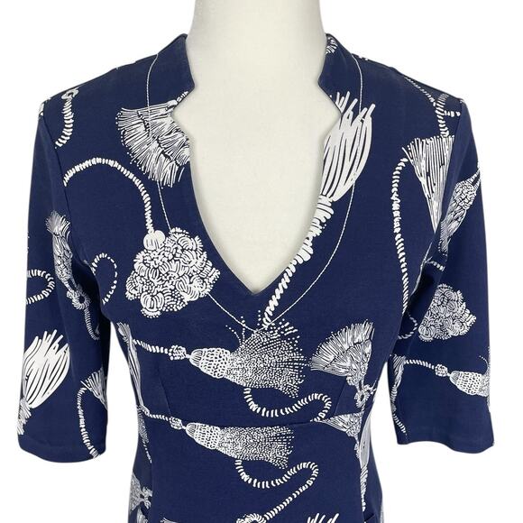 Lilly Pulitzer Joanie Sheath Dress Navy Blue Size Small Nautical Tassels Rope - Picture 2 of 16